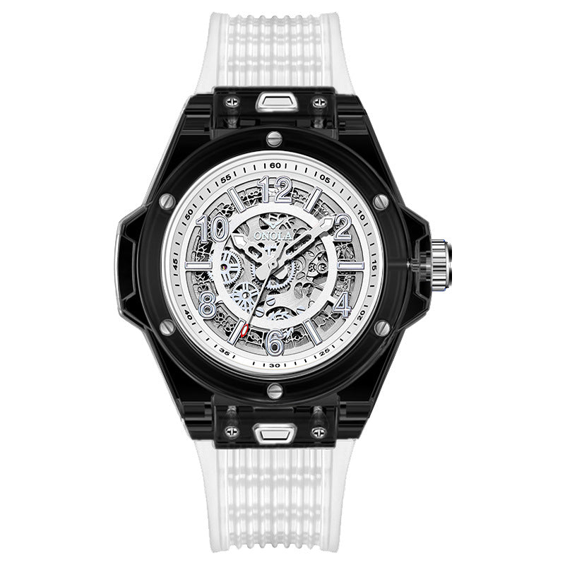 Mechanical Watch with Transparent Case and Silicone Strap