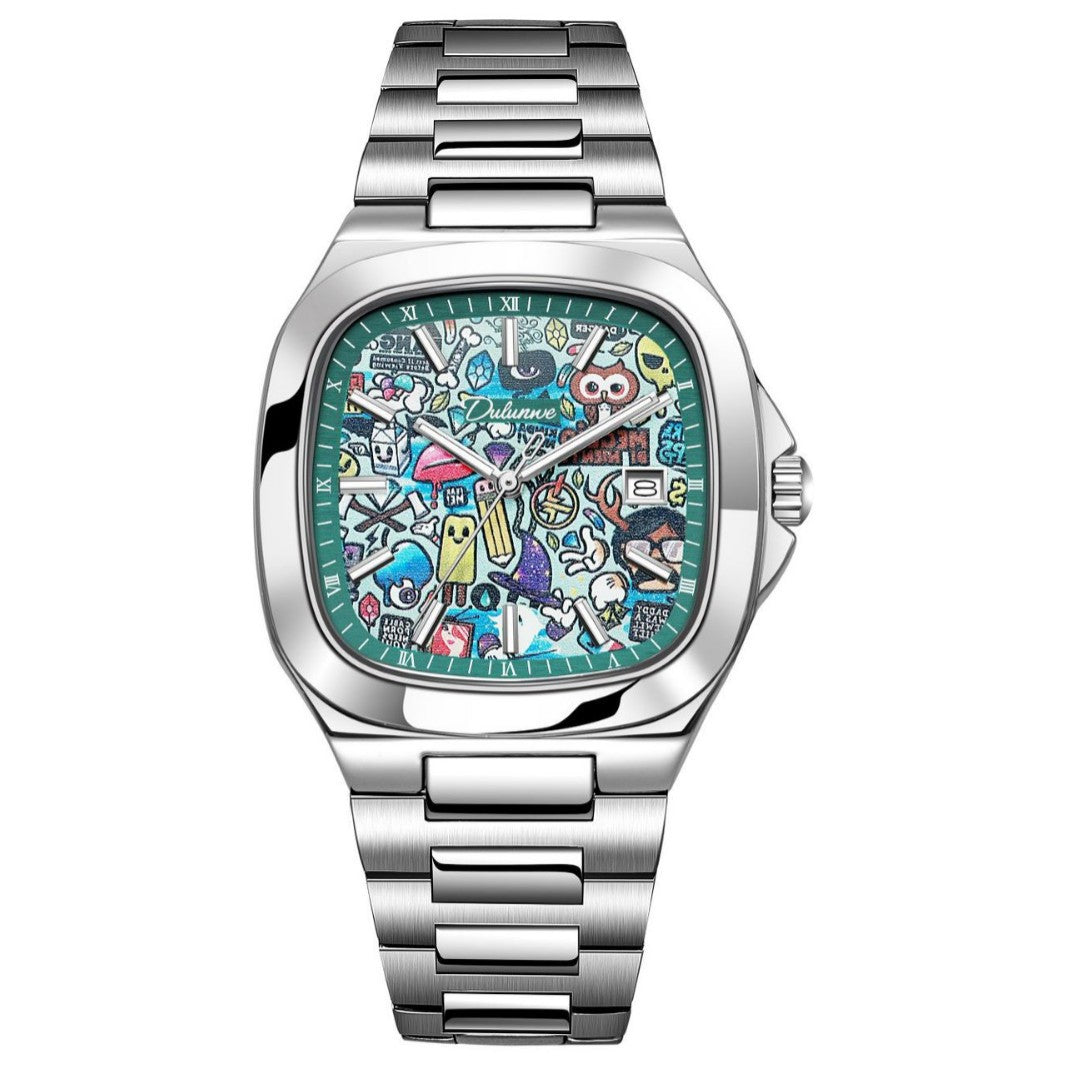 Square Automatic Mechanical Watch with Calendar