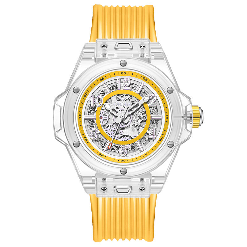 Mechanical Watch with Transparent Case and Silicone Strap