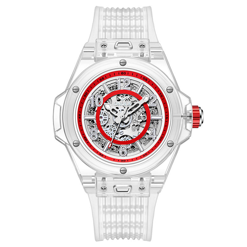 Mechanical Watch with Transparent Case and Silicone Strap