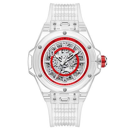 Mechanical Watch with Transparent Case and Silicone Strap