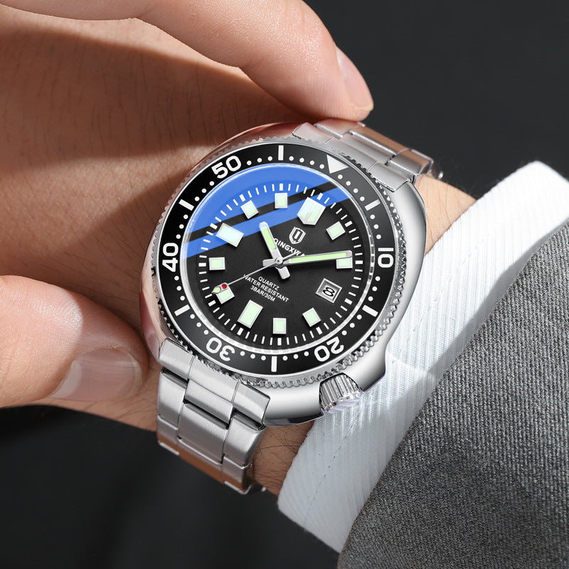 Mens Sports Quartz Watch with Stainless Steel Strap