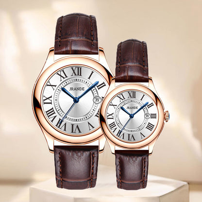 Jrande Leather Strap Quartz Couple Watches