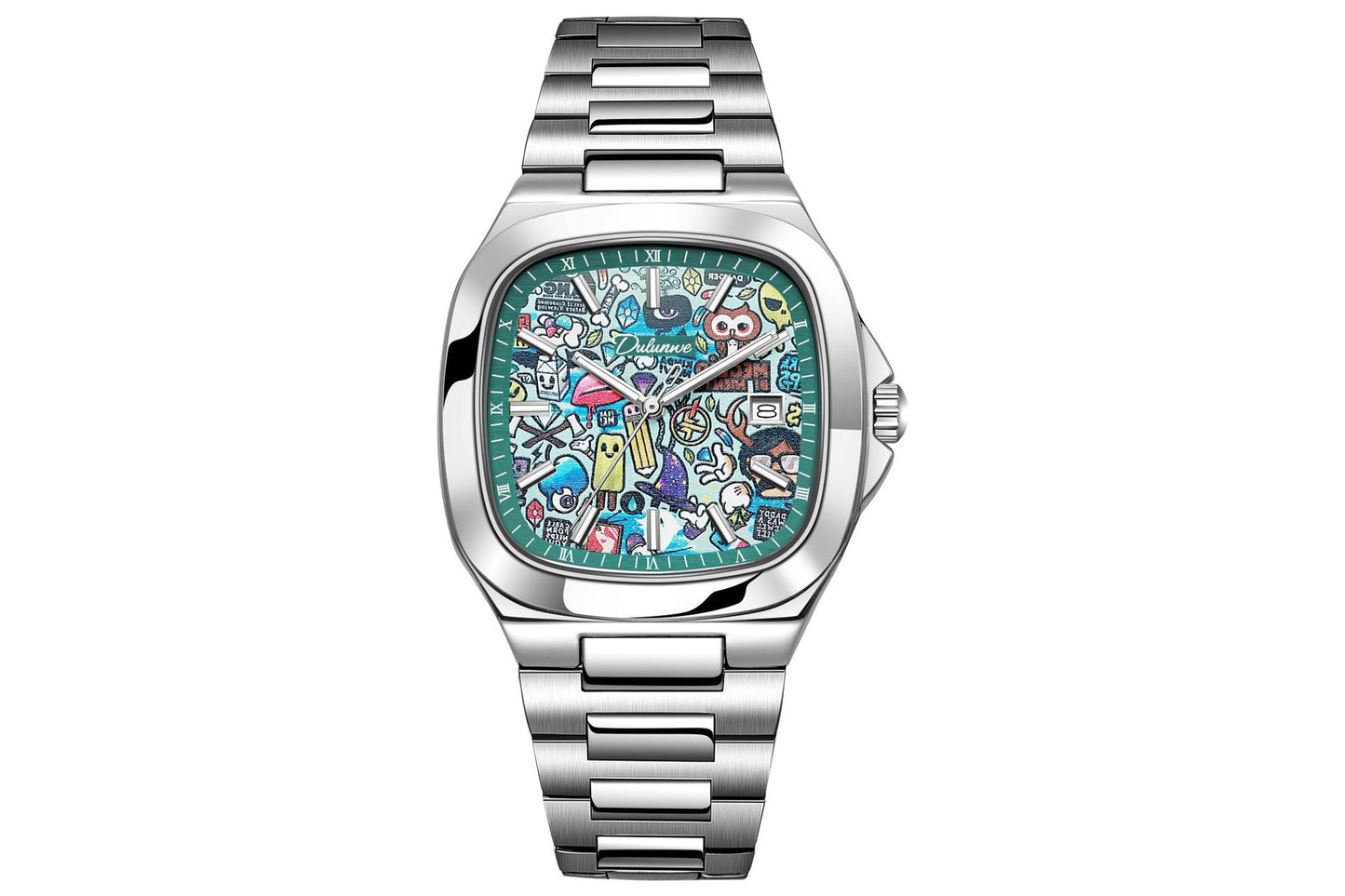 Square Automatic Mechanical Watch with Calendar