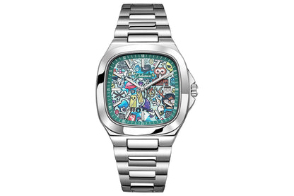 Square Automatic Mechanical Watch with Calendar