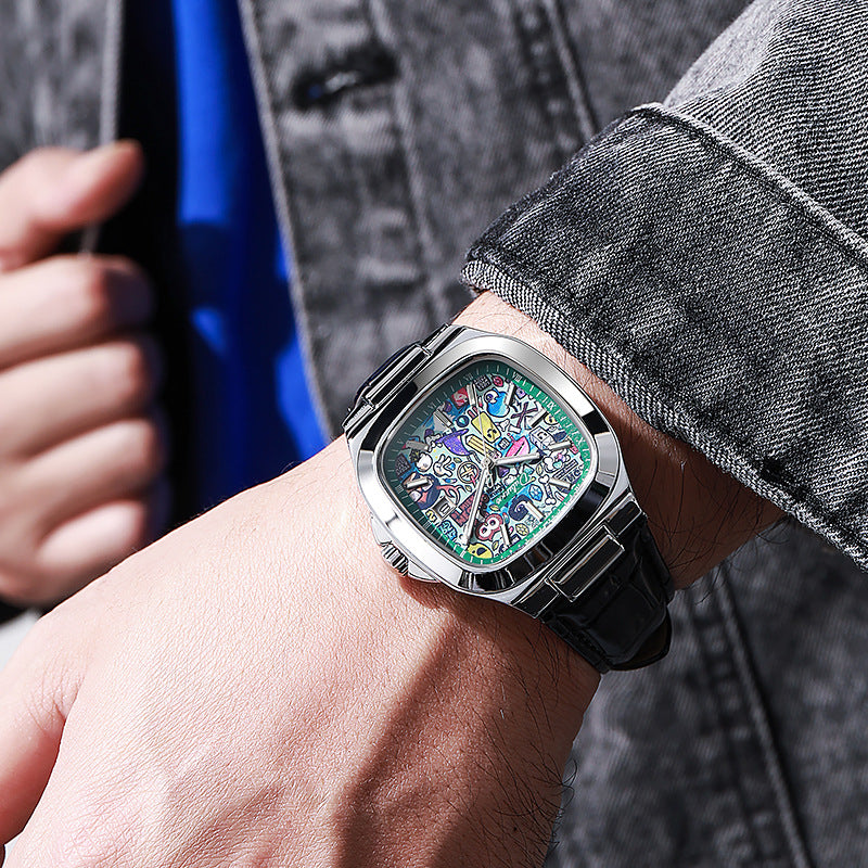 Square Automatic Mechanical Watch with Calendar