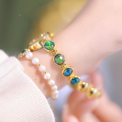 Elegant Malachite Bead Quartz Women Watch