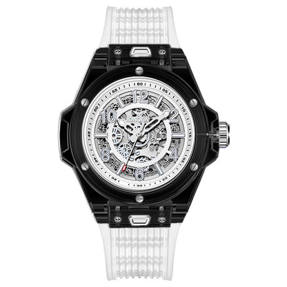 Mechanical Watch with Transparent Case and Silicone Strap