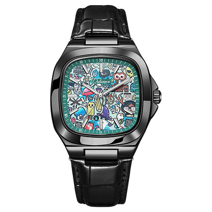 Square Automatic Mechanical Watch with Calendar