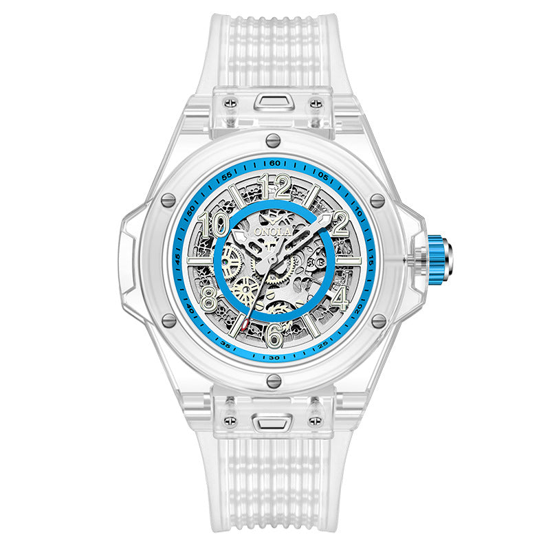 Mechanical Watch with Transparent Case and Silicone Strap