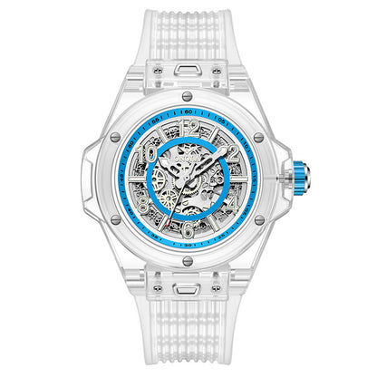 Mechanical Watch with Transparent Case and Silicone Strap