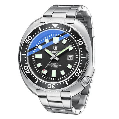 Mens Sports Quartz Watch with Stainless Steel Strap